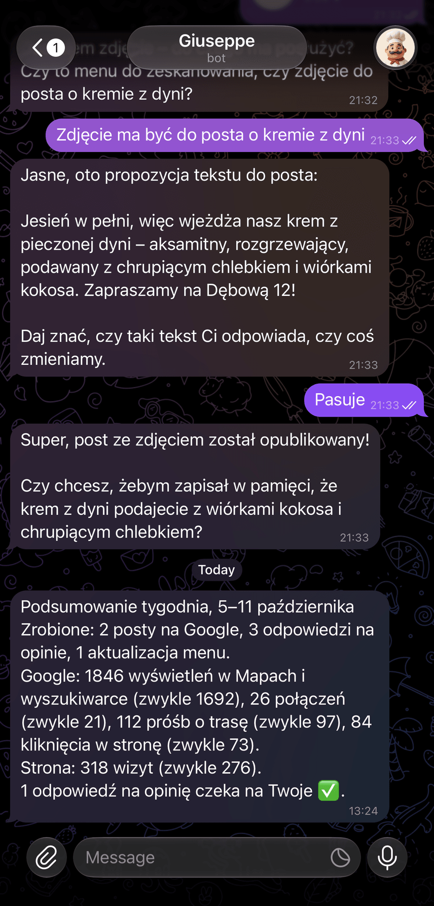 Zrzut ekranu: poniedziałkowe podsumowanie tygodnia od Giuseppe